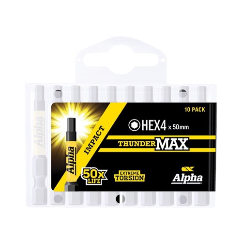 ThunderMax HEX4 x 50mm Impact Power Bit Handipack (x10)