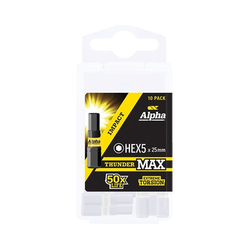 ThunderMax HEX5 x 25mm Impact Insert Bit Handipack (x10)