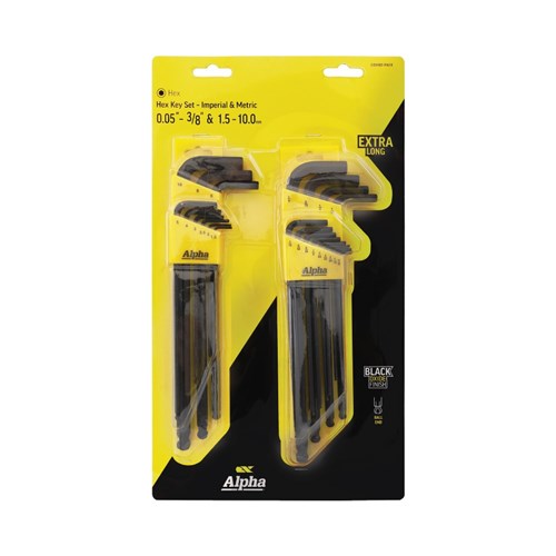 9 Piece Metric & 13 Piece Imperial Hex Key Set Combo - 1.5 - 10mm & 0.05 - 3.8in | Carded