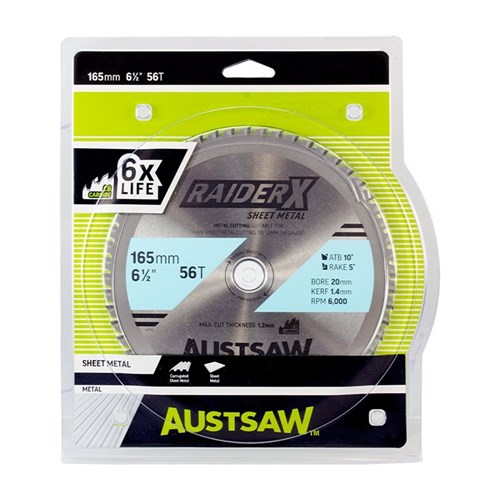 Austsaw RaiderX Sheet Metal Blade 165mm x 20 x 56T  TCT