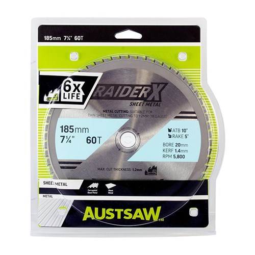 Austsaw RaiderX Sheet Metal Blade 185mm x 20 x 60T  TCT