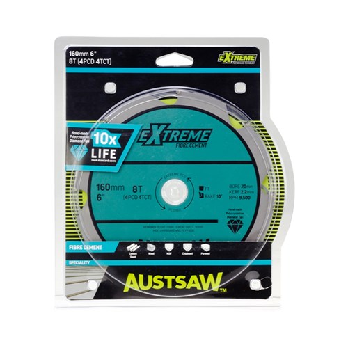 Austsaw - 160mm (6 1/4in) Polycrystalline Diamond Blade - 20/16mm Bore - 4PCD 4TCT Teeth