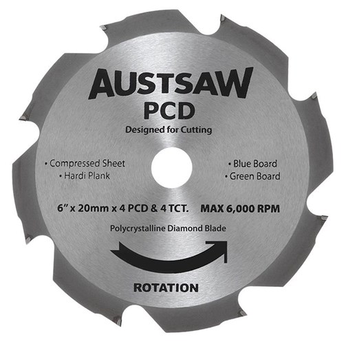 Austsaw - 160mm (6 1/4in) Polycrystalline Diamond Blade - 20/16mm Bore - 4PCD 4TCT Teeth