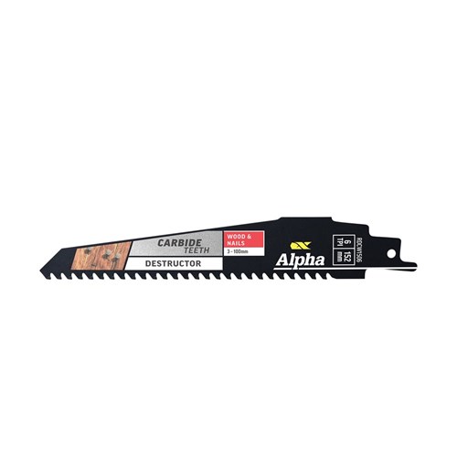 Alpha Carbide Teeth TCT Destructor Wood & Nails Recip Blade | 6 TPI - 152mm