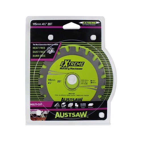 Austsaw - 115mm (4.5in) Rotary Hacksaw Blade - 22.2mm Bore - 20 Teeth