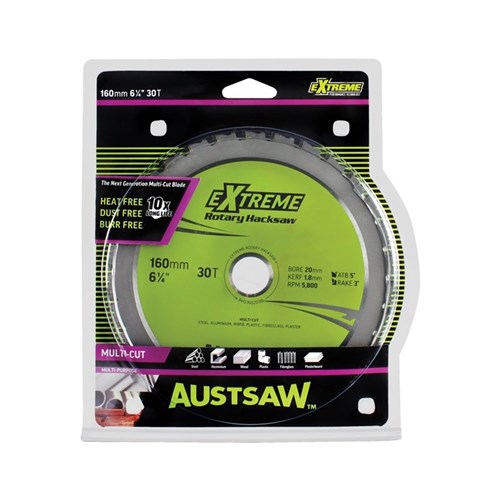 Austsaw - 160mm (6 1/4in) Rotary Hacksaw Blade - 20mm Bore - 30 Teeth