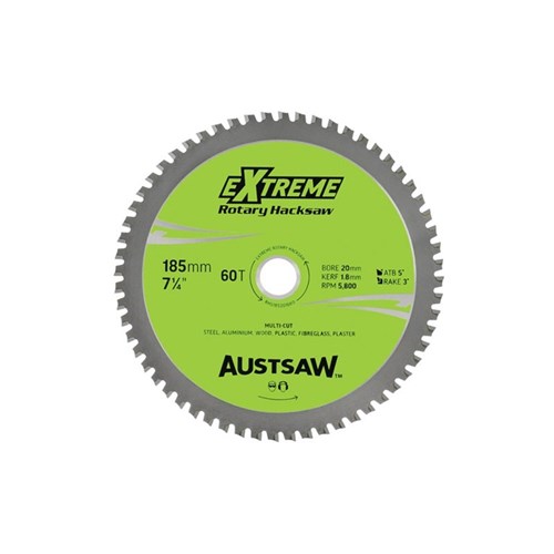 Austsaw - 185mm (7in) Rotary Hacksaw Blade - 20/16mm Bore - 60 Teeth