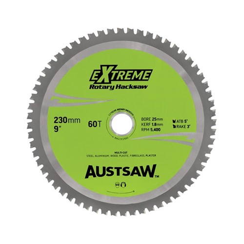 Austsaw - 230mm (9in) Rotary Hacksaw Blade - 25mm Bore - 60 Teeth