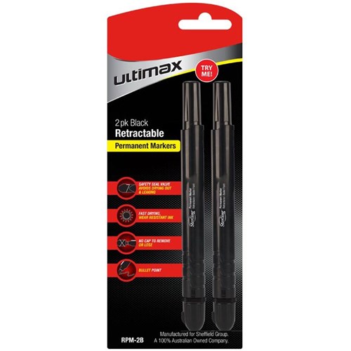 Sterling Retractable Permanent Marker - 2 Pack Black 