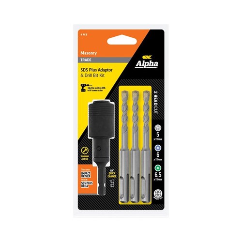 SDS Adaptor Set with 3 SDS Trade Drill Bits for Cordless Drills