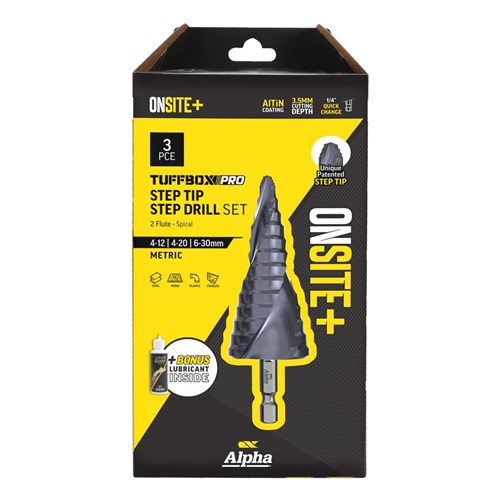3 Piece | Onsite Plus Step Drill Tuffbox Pro Set | Bonus 120ml Lubricant