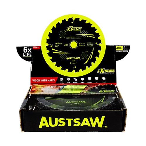 Austsaw Extreme: Wood with Nails Blade 165mm x 20Bore x 24 T Thin Kerf Bulk 20pcs