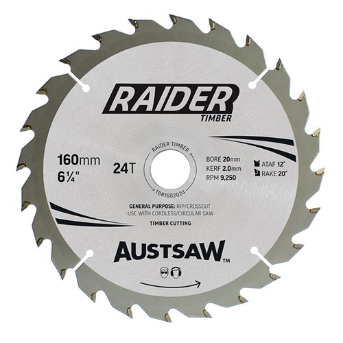 Austsaw Raider Timber Blade 160mm x 20/16 Bore x 24 T Thin Kerf