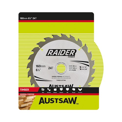 Austsaw Raider Timber Blade 160mm x 20/16 Bore x 24 T Thin Kerf