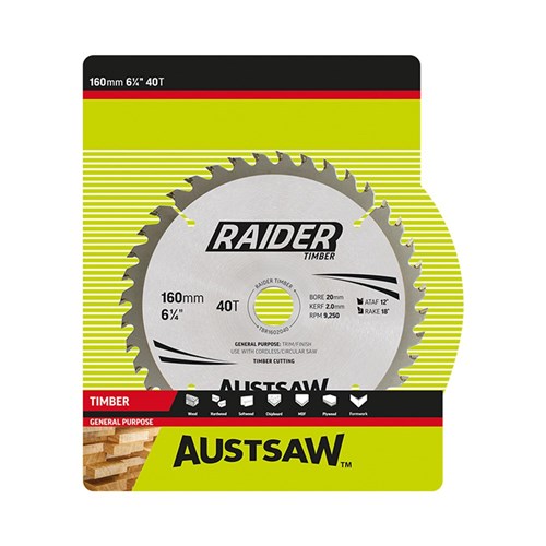 Austsaw Raider Timber Blade 160mm x 20/16 Bore x 40 T Thin Kerf
