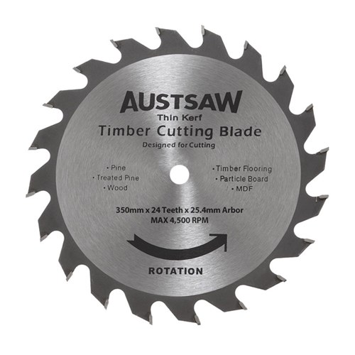 Austsaw - 350mm (14in Thin Kerf Timber Blade - 25.4mm Bore - 24 Teeth