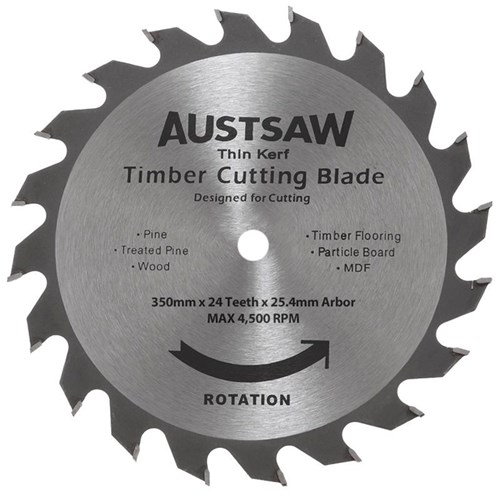 Austsaw - 350mm (14in Thin Kerf Timber Blade - 25.4mm Bore - 24 Teeth