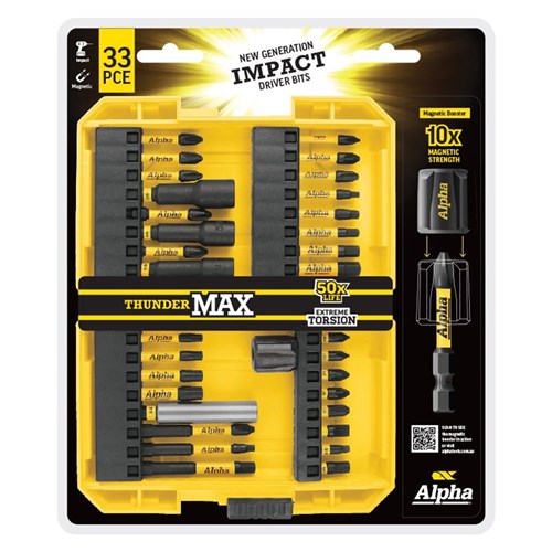 ThunderMax Impact Driver Bit Set 33 Piece incl Mag Boost in Plastic Case.