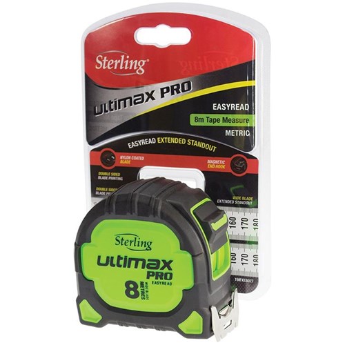 Sterling Ultimax Pro Tape Measure Easyread: 8m Metric Magnetic Hook