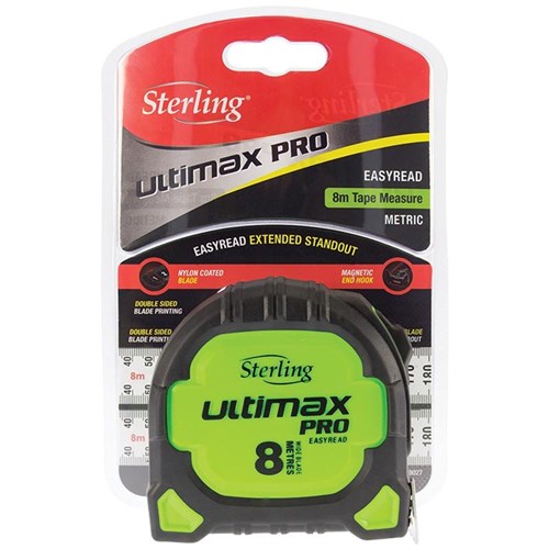 Sterling Ultimax Pro Tape Measure Easyread: 8m Metric Magnetic Hook
