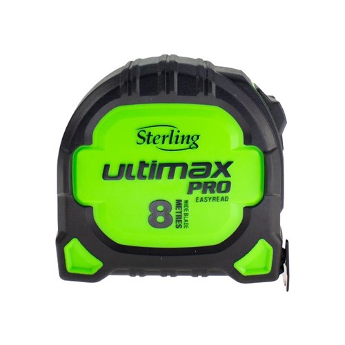 Sterling Ultimax Pro Tape Measure Easyread: 8m Metric Steel Hook Non Magnetic