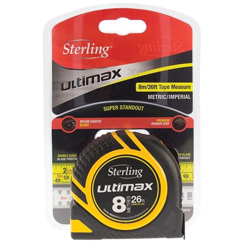 Sterling Ultimax Tape Measure 8m/26ft x 25mm Met/Imp
